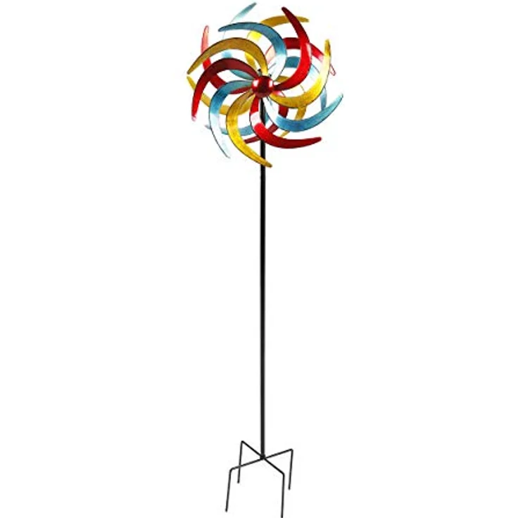 Spetebo Metall Windrad bunt - Ø 38 cm/Höhe 140 cm - Deko Windspiel Windmühle Gartenstecker – Bild 1