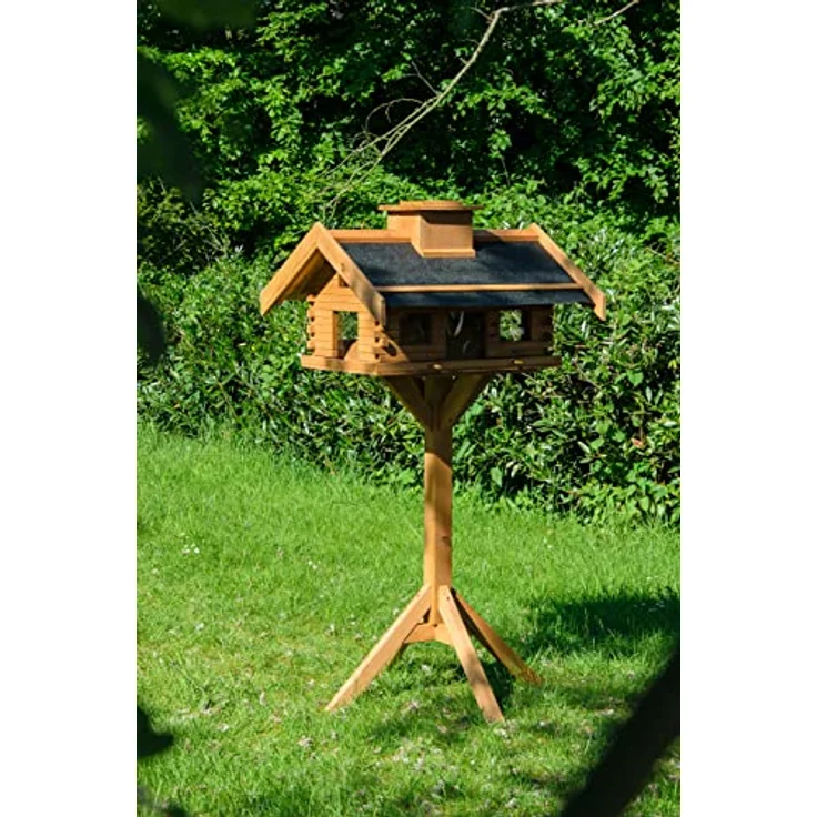 dobar® 98740FSC XXL Vogelvilla - Großes Vogelhaus Massivholz - Vogelfutterhaus XXL inkl. Ständer - Futterstation mit Bitumen - Futterhaus Wildvögel XXL - 84 x 78 x 163 cm - Dunkelbraun – Bild 5