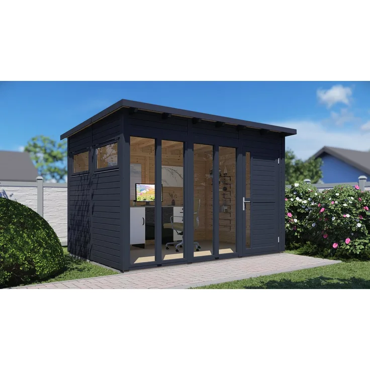 BERTILO Gartenhaus Pentus 3 Office, Pultdach mit Sicherheitsglasfenstern, BxT: 359x266 cm, verschiedene Farben verfügbar