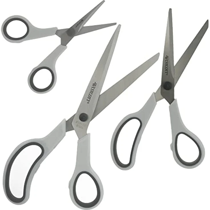 Westcott Easy Grip Scheren 3er Set, Universalscheren mit Komfort-Griff und extrascharfen Edelstahlklingen für Basteln, Haushalt, Schule & Büro, N-90030 00 – Bild 3