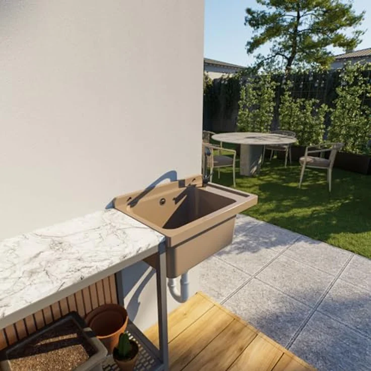 QLS Küchenspüle SELVA, Kunststoff-Spülbecken, 58x38 cm Ausgussbecken, ideal für Garten Garage Werkstatt - Preisvergleich – Bild 3