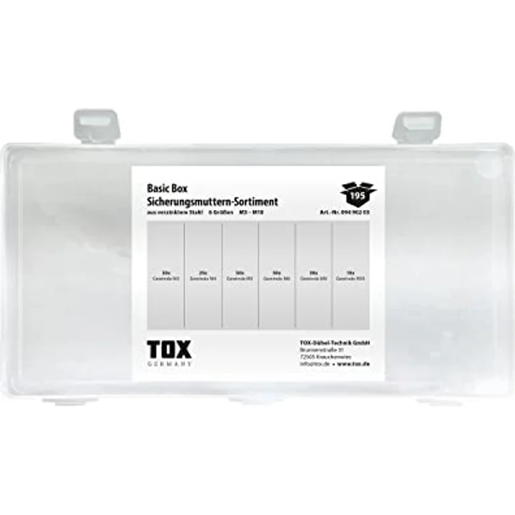 TOX Sicherungsmuttern-Sortiment aus verzinktem Stahl, Sechskantmuttern mit Polyamidklemmteil in 6 gängigen Größen in transparenter Transportbox, 195-tlg. – Bild 4