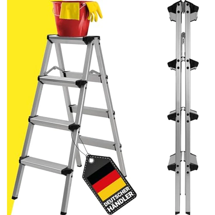Craftfull Doppel-Klapptritt CF-131A Trittleiter Stufenstehleiter Alu Leiter (2 x 4 Stufen) – Bild 2