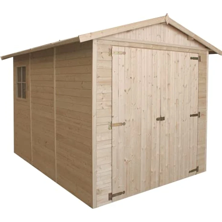 TIMBELA Holzgarage - Abstellraum mit Fenstern- H222x244x320 cm/ 6 m² - Plattenkonstruktion aus Naturholz - Gartenwerkstatt - Auto- und Geräteschuppen M105 – Bild 1