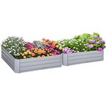 Outsunny Hochbeet Set, 2-TLG. Gartenbeet, Pflanzkasten, Blumenkasten, Pflanzkübel, Blumenkübel für Garten, Terrasse, Verzinkter Stahl, Grau, 100 x 100 x 30 cm
