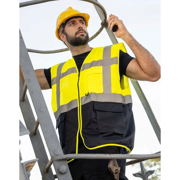 korntex Warnweste Comfort Executive Multifunctional Safety Vest, gelb-orange, EN ISO 20471 zertifiziert, mit Reflexstreifen und Multifunktionstaschen