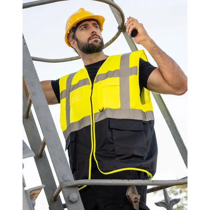 korntex Warnweste Comfort Executive Multifunctional Safety Vest, gelb-orange, EN ISO 20471 zertifiziert, mit Reflexstreifen und Multifunktionstaschen