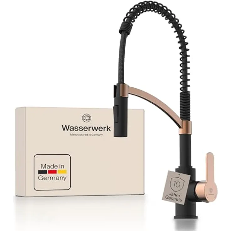 Naber Küchenarmatur Wasserwerk Ventari, Einhebelmischer mit 360° schwenkbarem Auslauf, schwarz-rosé-gold, Hochdruck