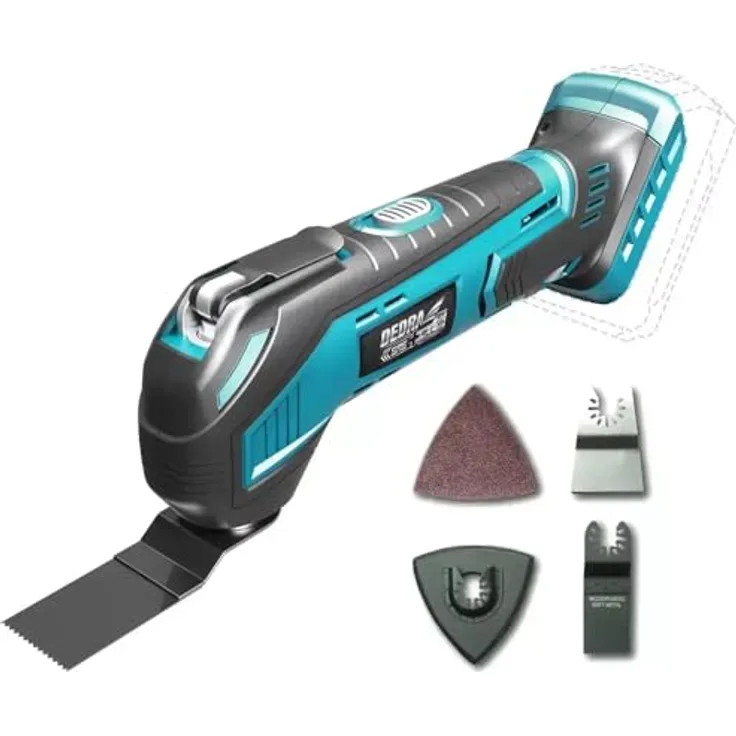 DEDRA Akku-Multifunktionswerkzeug, Multitool 18 V, kabelloses Design mit 4 Zubehörteilen, 11.000 bis 21.000 min-1, kompakt und ergonomisch