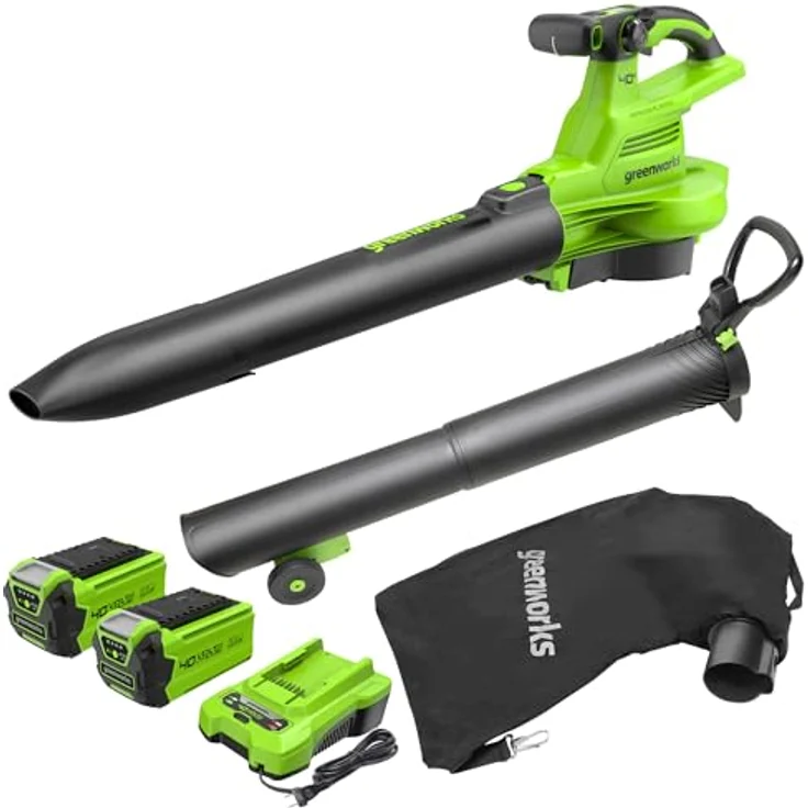 Greenworks Laubsauger + Laubbläser, 40V Akku-Gerät mit 40L Fangvorrichtung, grau und schwarz – Bild 1