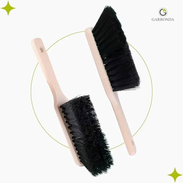 Garronda GD-0011, Handbesen 2er Pack mit kurzem Holzgriff und synthetischen Borsten, schwarz, ideal für Frühjahrsputz und Gartenreinigung – Bild 3