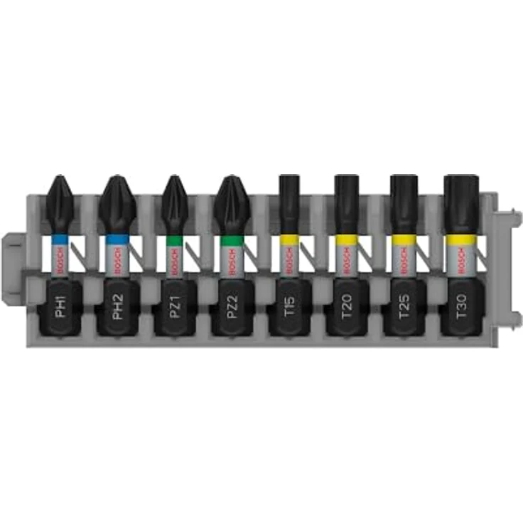 Bosch Pro Impact Mixed Pack, 8-teiliges Schrauberbit Set PH1 PH2 PZ1 PZ2 T15 T20 T25 T30, robust und widerstandsfähig gegen hohes Drehmoment – Bild 1