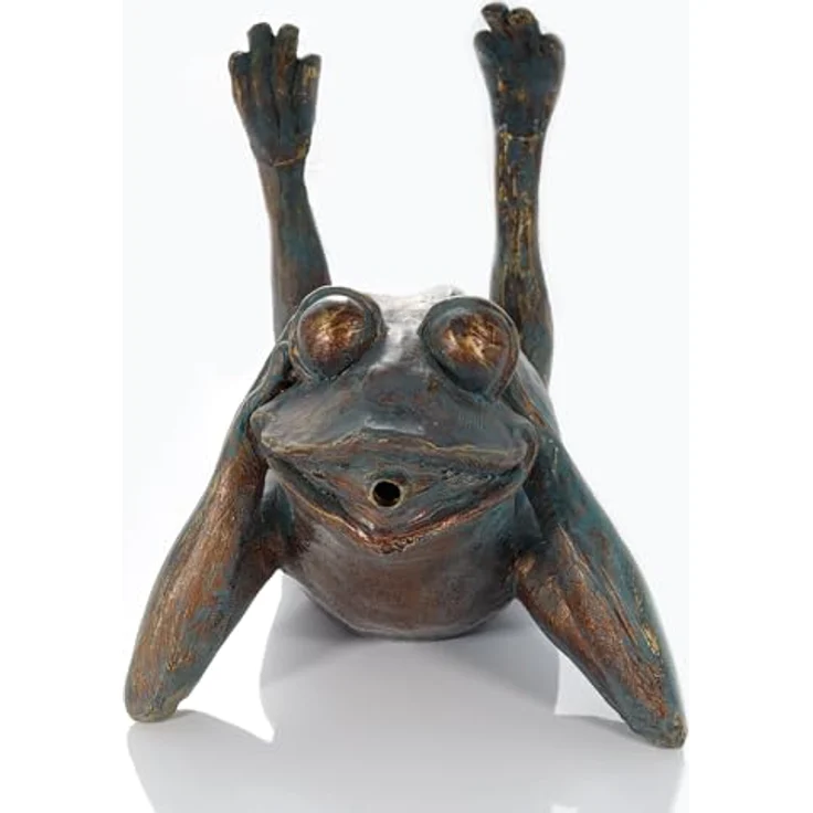 Esotec Wasserspeier-Figur Frosch, Teichfigur aus wetterfestem Kunststein, mit Schlauch für Wasserdurchfluss 300 l/h, ca. 340 x 210 x 235 mm – Bild 2