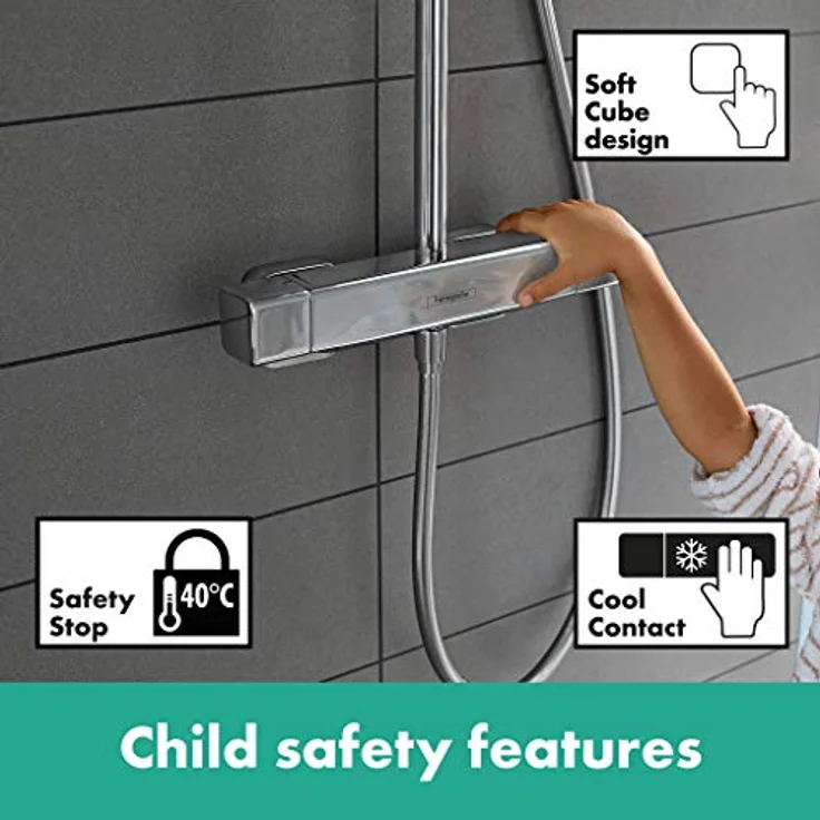 hansgrohe, Badarmatur, Ecostat E Duschthermostat Aufputz, CoolContact, SoftCube-Design, Chrom – Bild 3