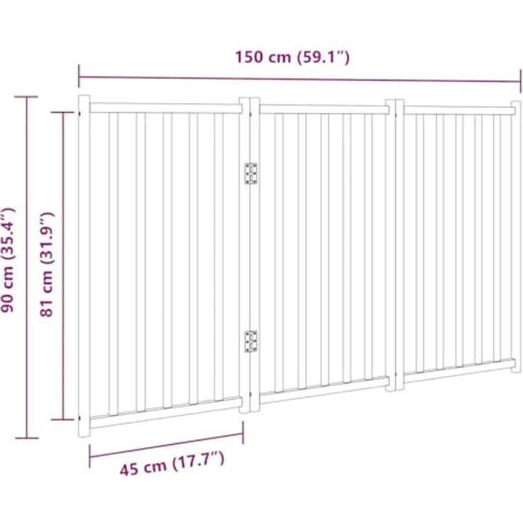 vidaXL Hundetor 3-TLG., Hundegitter Faltbar Pflegeleicht, Schutzgitter für Wohnzimmer Küche Treppe, Haustiertor Türschutzgitter, Massivholz Tanne – Bild 3