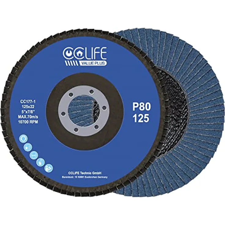 CCLIFE 10 Stück Profi Fächerscheiben 125 mm Korn 60/80 Lamellenscheiben Fächer Schleifscheiben für Edelstahl, Körnung P80