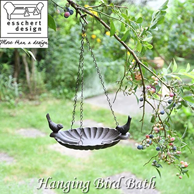 Esschert Design Hängende Vogeltränke, 2 Vögel aus Gusseisen und Schiefer, 20,9 x 14,7 x 7,8 cm – Bild 2