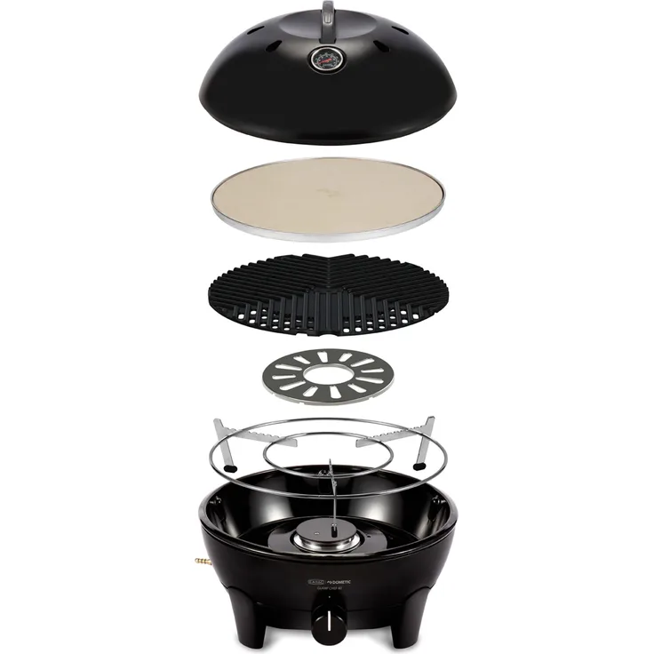 Cadac Glamp Chef 40 Gasgrill Campinggrill ø 40 cm, inkl. Pizza Stone, trendig und kompakt, emaillierte Fettpfanne, Keramikbeschichtung, Hitzedeflektor - Cadac Glamp Chef 40 BBQ / Pizza Stone 30mbar Gasgrill Campinggrill ø 40 cm 5610C-35-04-EF