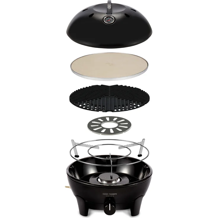 Cadac Glamp Chef 40 Gasgrill Campinggrill ø 40 cm, inkl. Pizza Stone, trendig und kompakt, emaillierte Fettpfanne, Keramikbeschichtung, Hitzedeflektor - Cadac Glamp Chef 40 BBQ / Pizza Stone 30mbar Gasgrill Campinggrill ø 40 cm 5610C-35-04-EF