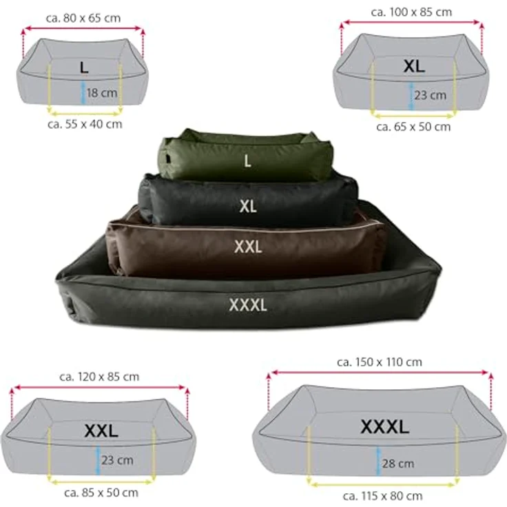 BedDog Hundebett MAX, Hundekissen mit abziehbaren waschbaren Bezug, Hundekorb, Hundesofa, für mitel-große Hunde, XL, schwarz – Bild 3