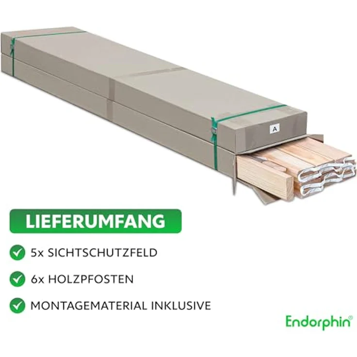 Endorphin Rhombus-Sichtschutzzaun Lärche, 5 Elemente 180x180cm & 6 Holz-Pfosten 9x9x190cm, witterungsbeständig und DIY-Montage – Bild 5