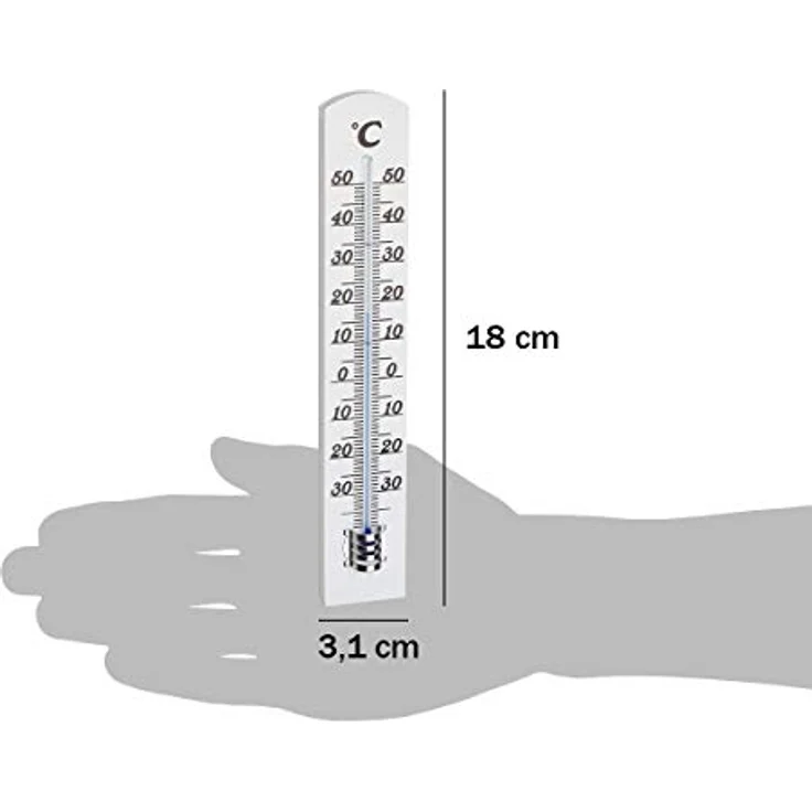TFA Dostmann Analoges Innenthermometer, 12.1003.09, Raumthermometer, hohe Genauigkeit, aus Buchenholz, weiß, (L) 31 x (B) 16 x (H) 180 mm – Bild 2