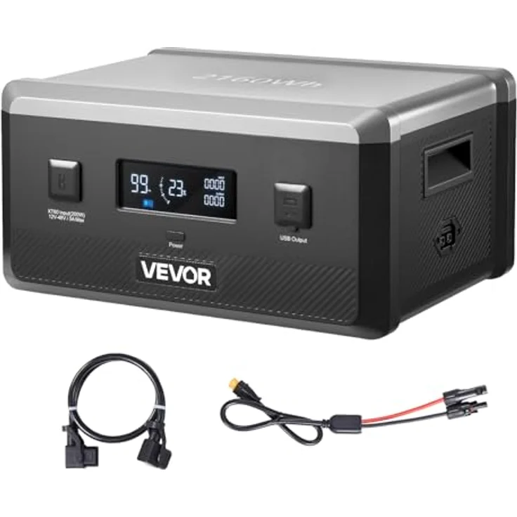 VEVOR Zusatzakku Q2400BP, 2160 Wh LiFePO4-Erweiterungsakku mit 3 Anschlüssen für tragbare Powerstation, Schwarz & Grau, ideal für Zuhause, Camping und Notfälle – Bild 1