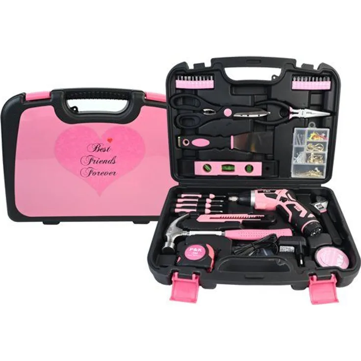 P & K Werkzeugkoffer Best Friends: Personalisierter 136-teiliger Werkzeugkoffer in Pink