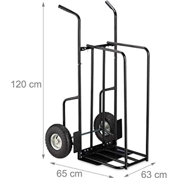 Relaxdays XL Kaminholzwagen Metall, Brennholzkarre bis 200 kg mit 2 großen Luftreifen, schwarz – Bild 4