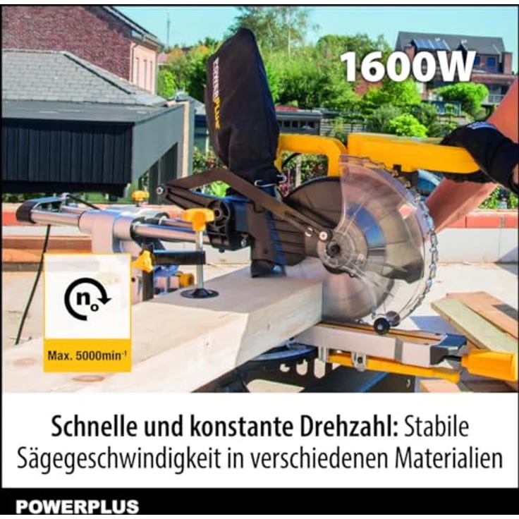 POWERPLUS elektrische Kapp und Gehrungssäge POWX075720DB - 1600W, 210mm Ø Sägeblatt, mit Gehrungsschnitte und integriertem Laser – Bild 4