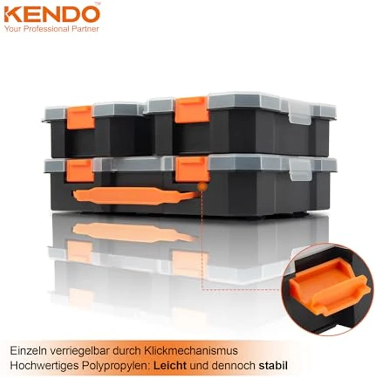 KENDO Sortierboxen Set 3-teilig, Sortimentskasten mit 32 Fächern und Trageschlaufe, Polypropylen, handlich und robust – Bild 3