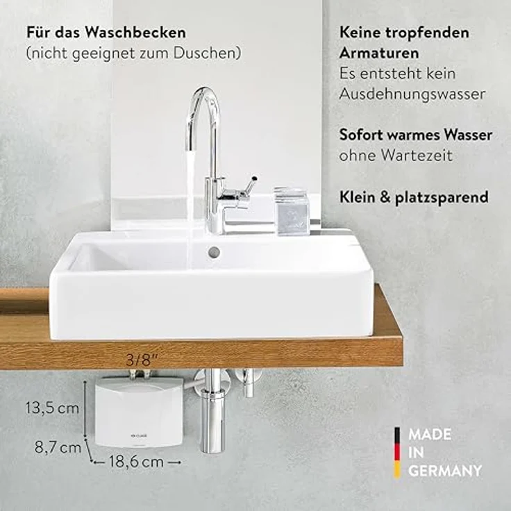 CLAGE M3 Hydraulischer Klein-Durchlauferhitzer, 3,5 kW, für drucklose Armaturen, VDE-GS geprüft, sofort warmes Wasser – Bild 2