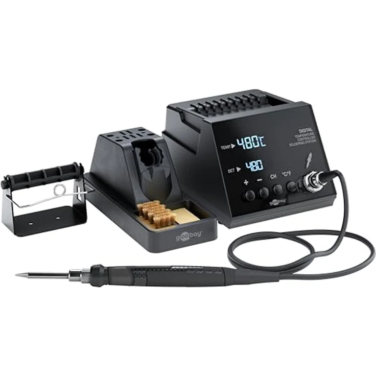 goobay Digitale Lötstation 70W, 160–480°C, heizt in 8 Sek., LED-Anzeige, Speicherfunktion, inkl. Lötkolben & Zubehör, 78624 – Bild 1