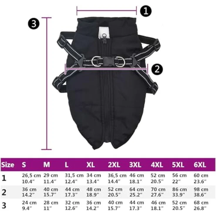 vidaXL Hundemantel mit Geschirr Wasserdicht Reflektierend Schwarz XL, Outdoor-Weste für Hunde in Schwarz mit wasserdichter Außenschicht, verstellbarem Geschirr und Reflexstreifen – Bild 3