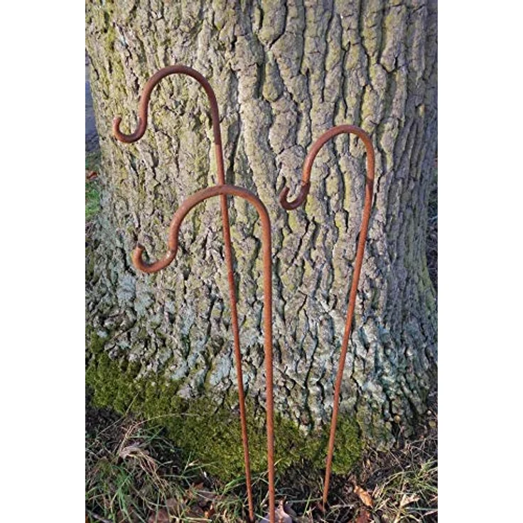 Deko-Impression 3er-Set Gartenstab m. Haken Laternenhaken Eisen massiv Rost je 80 cm – Bild 2