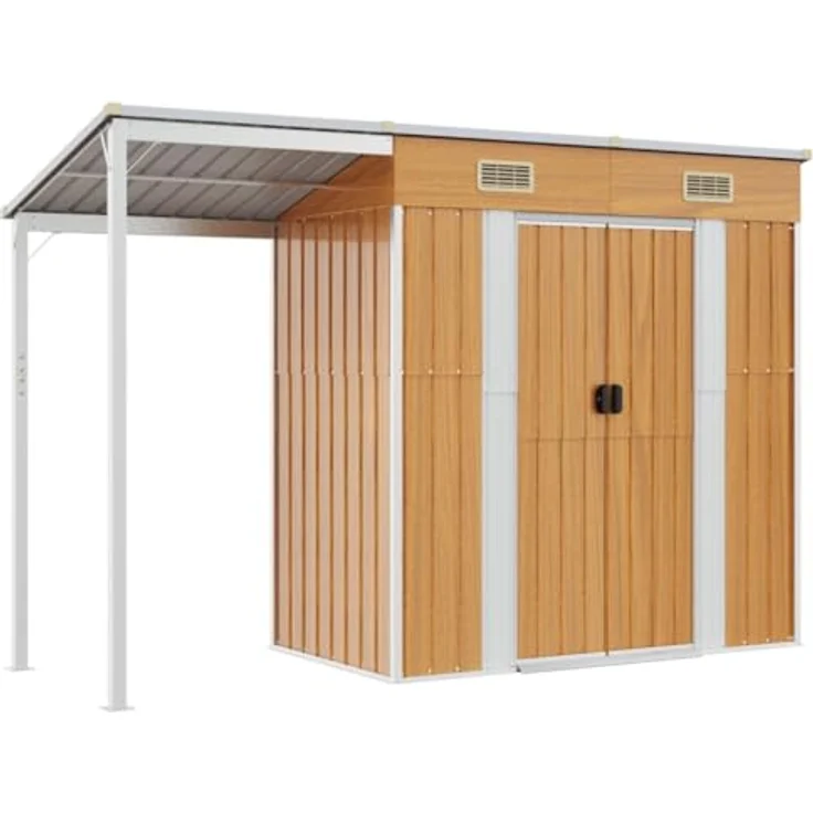 vidaXL Gartenhaus mit Schleppdach Hellbraun 277x110,5x181 cm Stahl – Bild 1