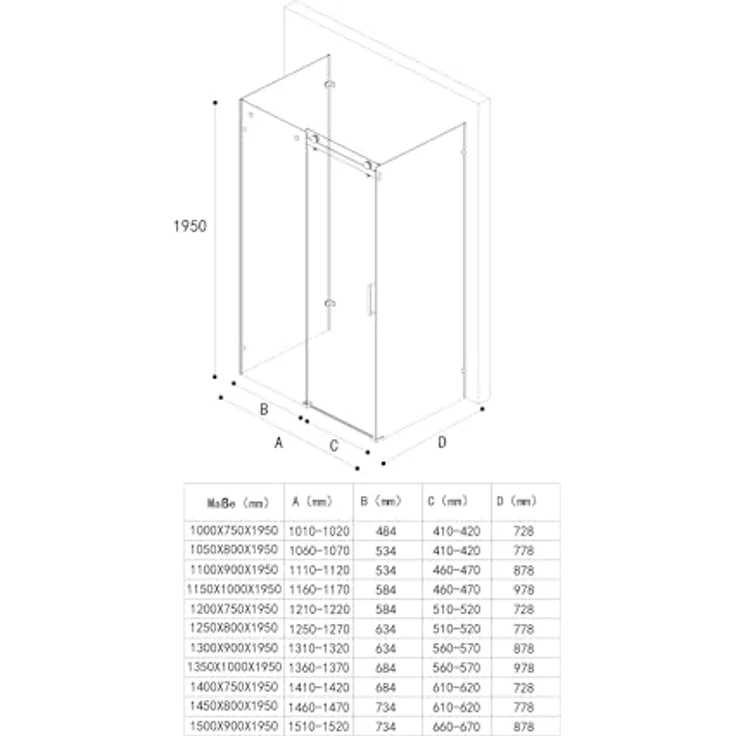 Mai & Mai Ravenna17-2, U-FORM Duschkabine mit Schiebetür, 8mm ESG-Sicherheitsglas in Klarglas, NANO-Beschichtung, BxT: 100x70 cm – Bild 7