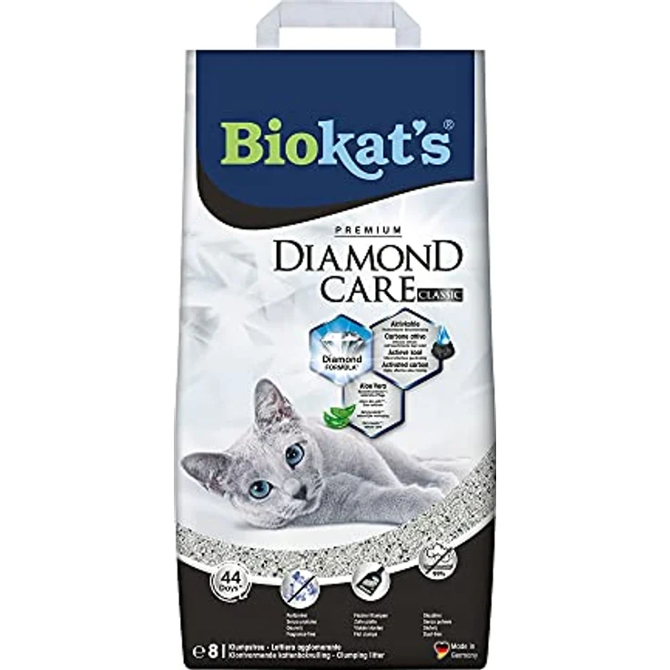 Biokat's Diamond Care Classic ohne Duft - Feine Katzenstreu mit Aktivkohle und Aloe Vera - 1 Sack (1 x 8 L) – Bild 1