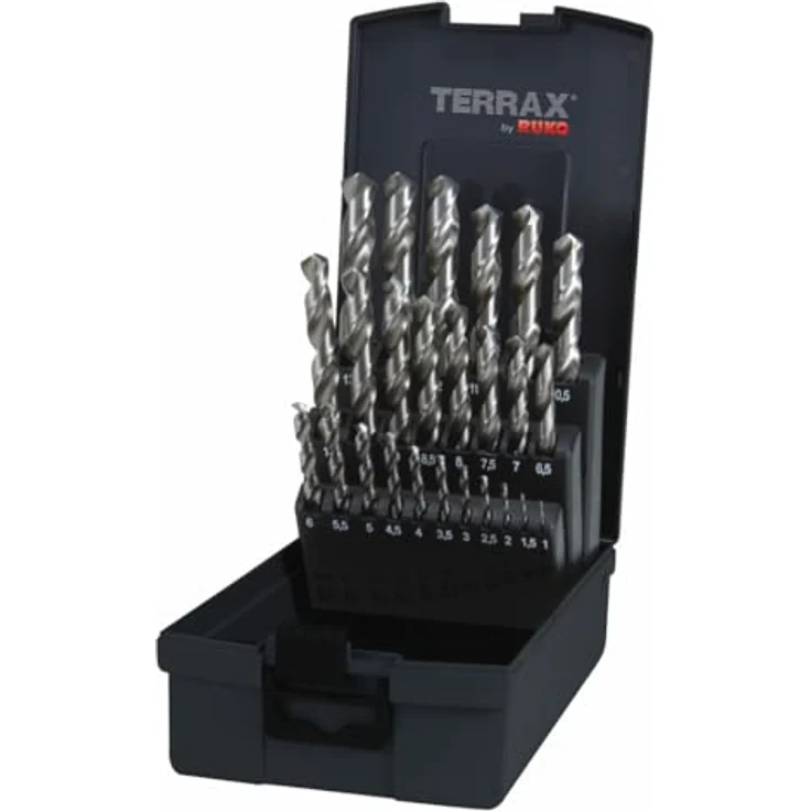 RUKO TERRAX A214215RO Spiralbohrer Satz HSS G, 25 Teile, erhöhten Rundlaufgenauigkeit in Kunststoffkassette (ABS)