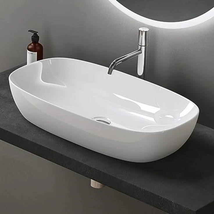 doporro Aufsatzwaschbecken Keramik Waschbecken Waschschlae 405x405x140 mm Gäste-WC weiß glänzend Handwaschbecken Waschtisch Brüssel104 – Bild 2