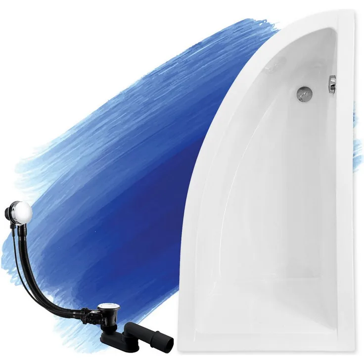 KOLMAN Eckbadewanne Praktika 140x70, schneeweiß, mit GRATIS Ablaufgarnitur und Füßen, rutschfest, antibakteriell