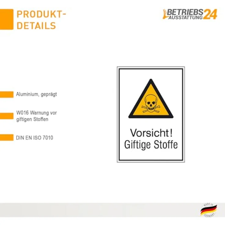 Betriebsausstattung24 Warn-Kombischild "Vorsicht! Giftige Stoffe", geprägtes Aluminiumschild, 26,2 x 37,1 cm, UV- & witterungsbeständig, für Innen- und Außenbereich – Bild 3