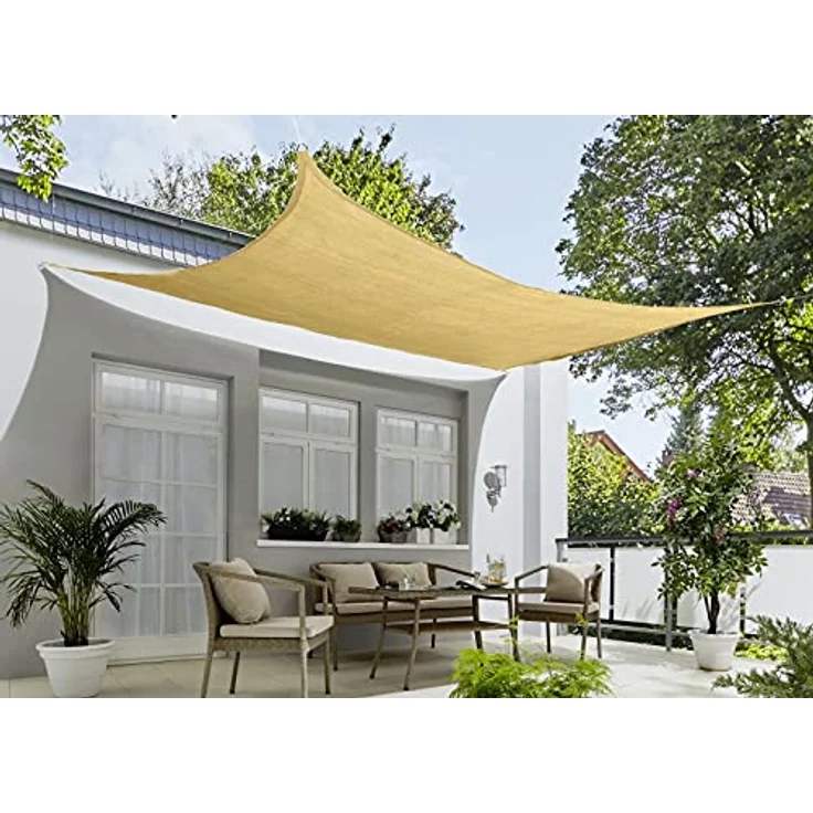 Sonnensegel rechteckig 3x4m inkl. Befestigungsseile - Sonnenschutz atmungsaktiv mit Edelstahl Ösen für Garten, Terrasse, Balkon, beige – Bild 2