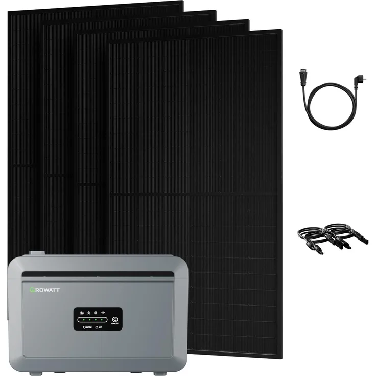 Powerness Balkonkraftwerk Growatt NEXA 2000, 2048Wh Speicher mit 4x JA Solar 2000Wp Full Black Bifazialmodulen (0% MwSt), integrierte Notstromversorgung, WiFi & Bluetooth-Unterstützung