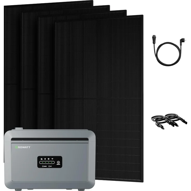 Powerness Balkonkraftwerk Growatt NEXA 2000, 2048Wh Speicher mit 4x JA Solar 2000Wp Full Black Bifazialmodulen (0% MwSt), integrierte Notstromversorgung, WiFi & Bluetooth-Unterstützung