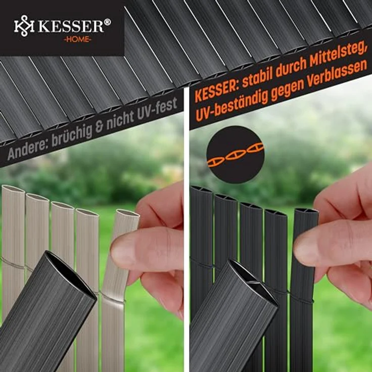 KESSER PVC Sichtschutzmatte Sichtschutzzaun Balkonverkleidung Windschutz Wetterfest verstärkten Lamellen, für Garten, Balkon Terrasse Outdoor Balkonumrandung mit Kabelbindern Schwarz, 100 x 300 cm – Bild 5