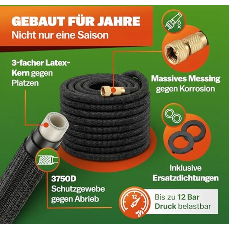 Gardebruk Gartenschlauch flexibel 3fach Latexkern Vollmessing Adapter outdoor Flexschlauch Wasserschlauch – Bild 4