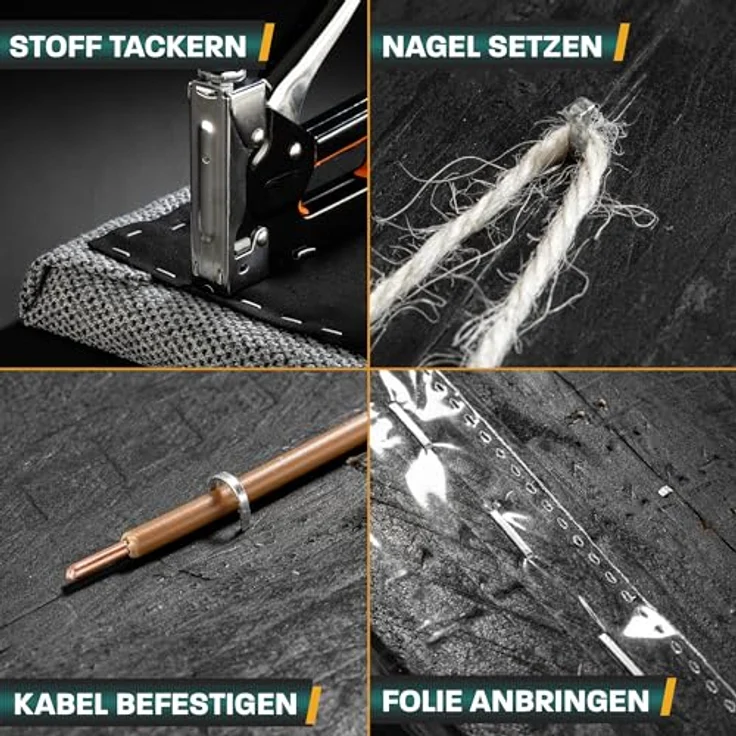 Hinrichs Handtacker im Koffer, 3-in-1 Holztacker mit Klammern und Nägeln, Schwarz/Chrom – Bild 8