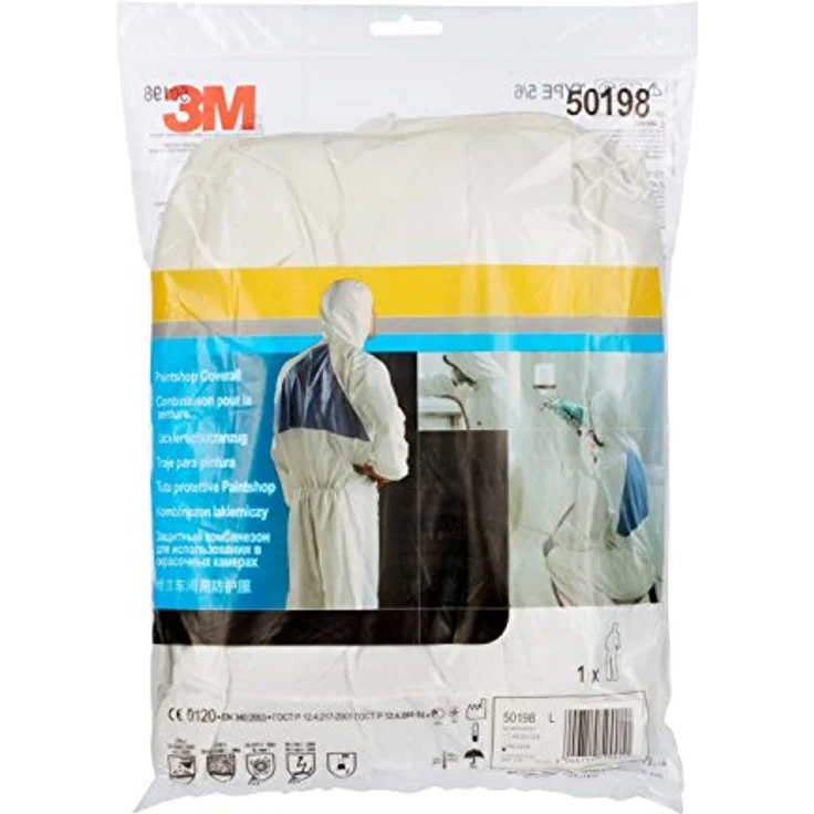 3M 50198XXL Einweg-Overall, Weiß mit blauem Rückenpanel, CE-Kategorie III, Typ 5/6, Schutz gegen Sprühnebel, Lösungsmittel und Wasser – Bild 4