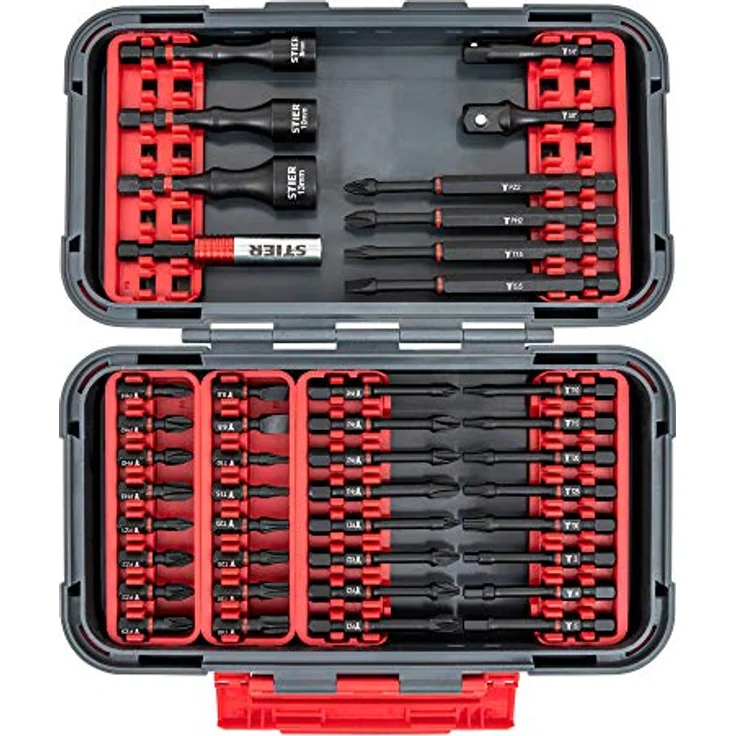 STIER Torsions-Bitsatz 42-teilig, Magnetbithalter mit Schnellwechslefunktion, inklusive Adapter und Steckschlüssel in robuster Transportbox, für Handwerker und Heimwerker – Bild 1